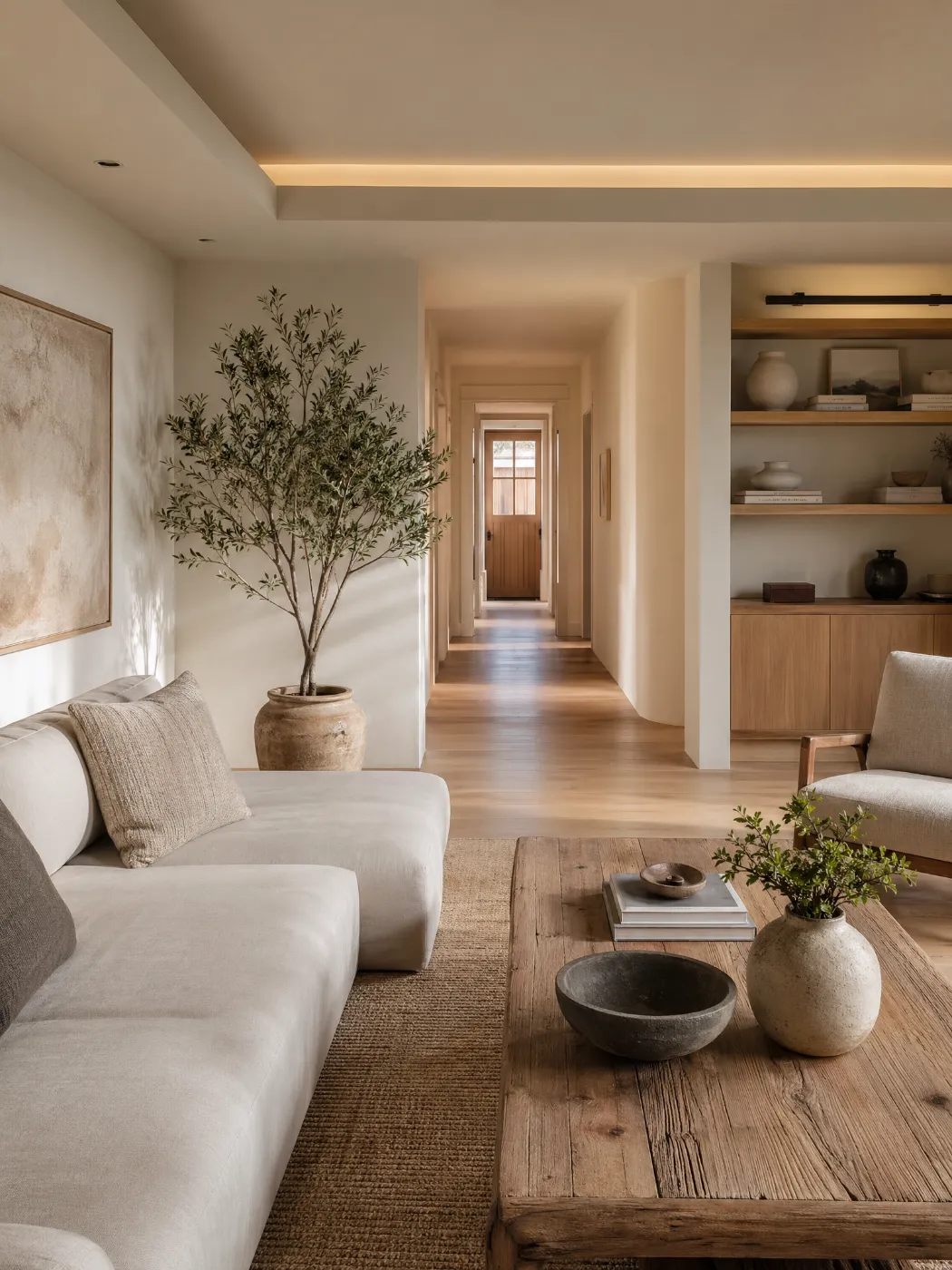 Interior design elegante con styling architettonico e luce da catalogo